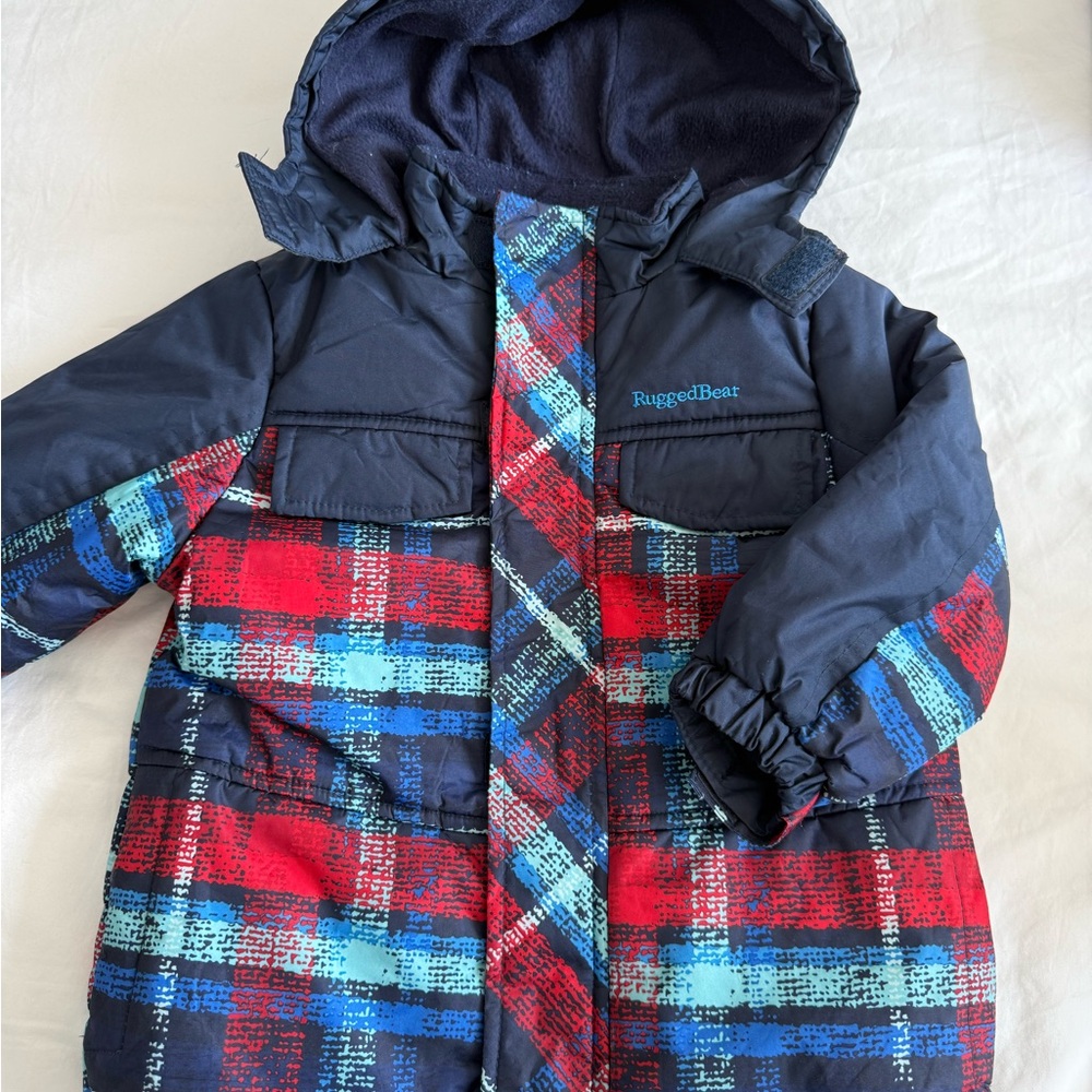 Kids Puffer Ski / Snow Winter Jacket - Red and Blue Plaid